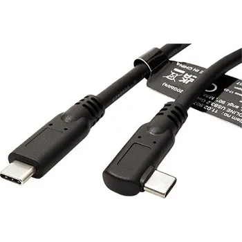 Datový kabel ROLINE USB 20Gbps (3.2 gen 2x2) kabel USB C(M) - USB C(M) lomený, PD 100W, 1m, černý - 11.02.9075