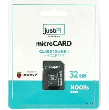 Paměťová karta Paměťová karta JustPi microSD 32 GB, 100 MB / s, třída 10 + systém NOOB pro Raspberry Pi 4B / 3B + / 3B / 2B