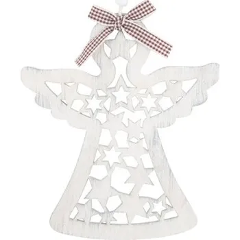 Vánoční dekorace Anděl dřevěný na zavěšení 14 x 16 cm, světle šedý