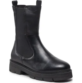 Dámská zimní obuv Černá kožená obuv s kožíškem Marco Tozzi 26441 (Kožené zateplené chelsea boty s elastickým prvkem)