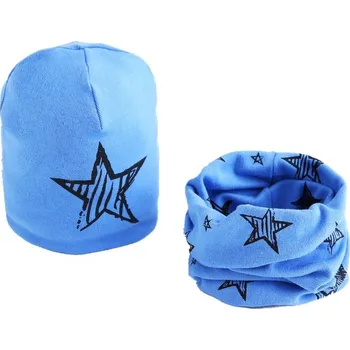 Čepice Set čepice a teplý krční límec - Hvězda Barva: modrá, Velikost: L (3-8Y)