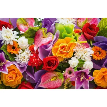 Fototapeta DIMEX | Vliesová fototapeta Pestré květiny MS-5-1374 | 375 x 250 cm| červená, bílá, fialová, oranžová + Vliesová fototapeta na stěnu DIMEX Pestré květiny MS51374 v rozměru 375 x 250 cm + lepidlo zdarma