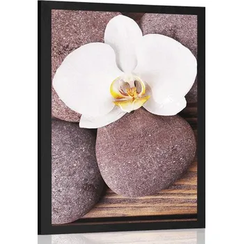 Plakát Dovido Plakát wellness kameny a orchidej na dřevěném pozadí