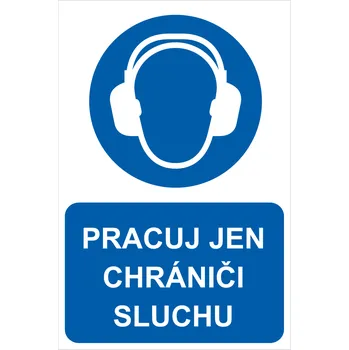 Pracuj s chrániči sluchu ISO 7010 samolepící vinylová fólie A4 (297 x 210 mm)