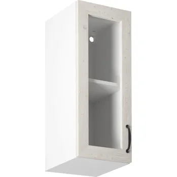 Kuchyňská skříňka Tempo Kondela Horní skříňka se sklem, bílá / sosna skandinávská, levá, ROYAL G30S