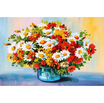 Fototapeta DIMEX | Vliesová fototapeta Malba - Červená kytice MS-5-1987 | 375 x 250 cm| modrá, červená, žlutá + Vliesová fototapeta na stěnu DIMEX Malba - Červená kytice MS51987 v rozměru 375 x 250 cm + lepidlo zdarma