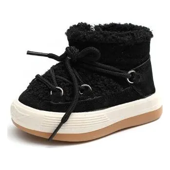 Dívčí obuv Dětské zimní kotníkové kožené botičky s kožešinou a zapínáním na zip Barva: Černá, Velikost: 22 (14 cm)