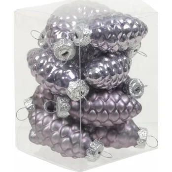 Vánoční dekorace Skleněné baňky - šišky 6 cm, ojíněný šeřík, sada 12 ks