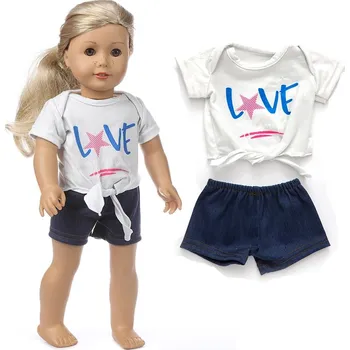 Dvoudílný letní set trika s uzlem a kraťásky pro Baby Born či American Girl Motiv: Set, bílá