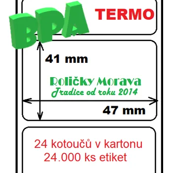 Samolepící etiketa Termo etiketa 47/41/40 1000 ks v kotoučku cena za: 1 ks kotouček 1000 ks v kotoučku