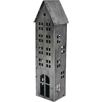 Svícen Harasim Kovový domeček na čajovou svíčku 30 x 8,5 x 6 cm stříbrný