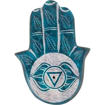 Vonná tyčinka Mramorový stojánek na vonné tyčinky Hamsa, Ruka Fátimy - petrolejově modrý, Sittar