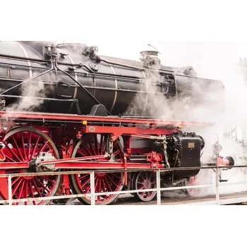 Fototapeta DIMEX | Vliesová fototapeta Stará vintage lokomotiva MS-5-2901 | 375 x 250 cm | červená, bílá, černá + Vliesová fototapeta na stěnu DIMEX Stará vintage lokomotiva MS52901 v rozměru 375 x 250 cm + lepidlo zdarma