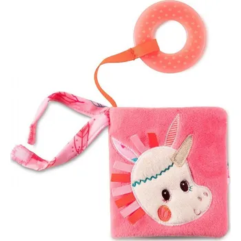 Hračka pro nejmenší Lilliputiens Jednorožec Louise – textilní knížka s kousátkem