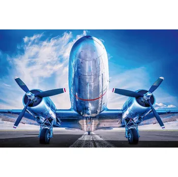 Fototapeta DIMEX | Vliesová fototapeta Historické letadlo MS-5-2834 | 375 x 250 cm | modrá, metalická, šedá + Vliesová fototapeta na stěnu DIMEX Historické letadlo MS52834 v rozměru 375 x 250 cm + lepidlo zdarma