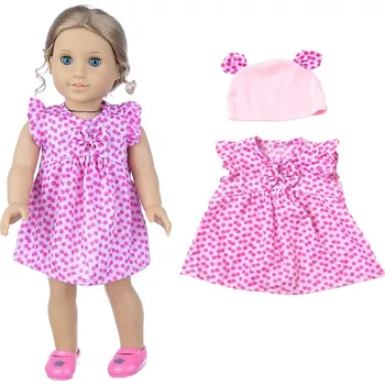 Dvoudílný set puntíkatých šatiček a čepičky s oušky pro Baby Born či American Girl