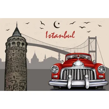 Fototapeta DIMEX | Vliesová fototapeta Istanbul retro plakát MS-5-2177 | 375 x 250 cm| červená, béžová, metalická, šedá + Vliesová fototapeta na stěnu DIMEX Istanbul retro plakát MS52177 v rozměru 375 x 250 cm + lepidlo zdarma