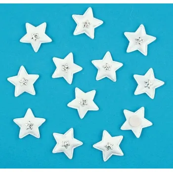 Vánoce Hvězdy látkové bílé s lepíkem 3,5 cm, 12 ks