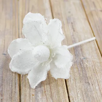 Vánoční dekorace Čemeřice zápich textil/pvc 12cm bílá/gliter