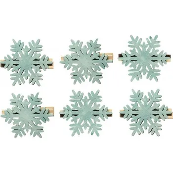 Vánoční dekorace Vločka dřevěná na kolíčku 6 cm 6 ks