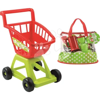 Nákupní taška Nákupní vozík a taška 100% Cook Écoiffier s jídelní soupravou a nádobím 35 dílů od 18 měsíců