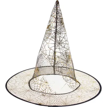 Karnevalový doplněk Čarodějnický klobouk černý se zlatou pavučinou