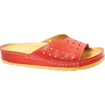 Dámské pantofle S1818 -065 Kožené dámské zdravotní nazouváky s podporou klenby; barva červená 37