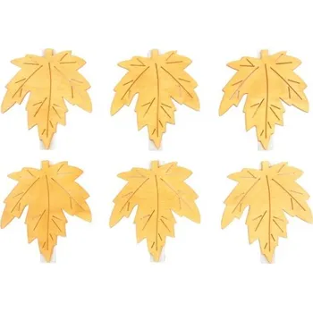 Vánoční dekorace List dřevěný na kolíčku 6 cm, 6 ks, oranžový