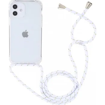 Transparentní kryt se šňůrkou pro iPhone 12 / 12 Pro - bílozlatý