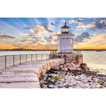 Fototapeta DIMEX | Vliesová fototapeta Maják s východem slunce MS-5-1781 | 375 x 250 cm| modrá, krémová, žlutá + Vliesová fototapeta na stěnu DIMEX Maják s východem slunce MS51781 v rozměru 375 x 250 cm + lepidlo zdarma