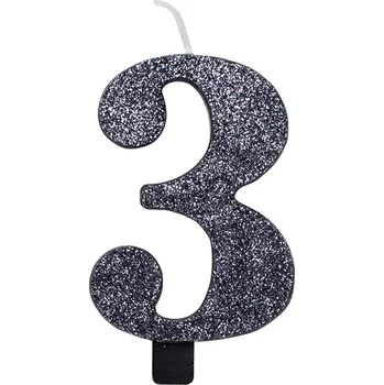 Dortová svíčka Svíčka číslo 3 černá s glitrem 9,5 cm gi50853