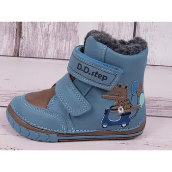 Chlapecká zimní obuv D.D.step Zimní boty D.D. step kožené W029-443B modré se zvířátkem velikost: 21