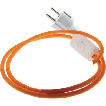 Napájecí kabel Přívodní textilní kabel k lampičce 1,8 m Pomerančový PM42, vidlice + vypínač