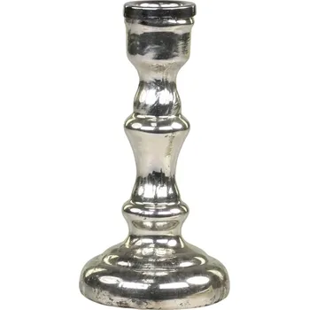 Svícen Stříbrný antik skleněný svícen na úzkou svíčku Groo - Ø 7*13cm