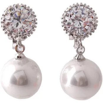 Náušnice B-TOP Dámské náušnice klipsy s perlou a zirkony Druh barvy: Stříbrná