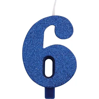 Dortová svíčka Svíčka číslo 6 modrá s glitrem 9,5 cm gi50746