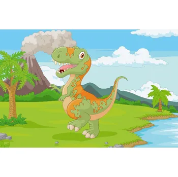 Fototapeta DIMEX | Vliesová fototapeta Tyranosaurus v džungli MS-5-1465 | 375 x 250 cm| zelená, modrá, oranžová, hnědá + Vliesová fototapeta na stěnu DIMEX Tyranosaurus v džungli MS51465 v rozměru 375 x 250 cm + lepidlo zdarma