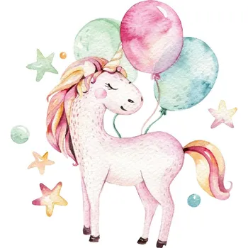 Fototapeta DIMEX | Vliesová fototapeta Jednorožec s balónky MS-5-1434 | 375 x 250 cm| modrá, fialová, růžová + Vliesová fototapeta na stěnu DIMEX Jednorožec s balónky MS51434 v rozměru 375 x 250 cm + lepidlo zdarma