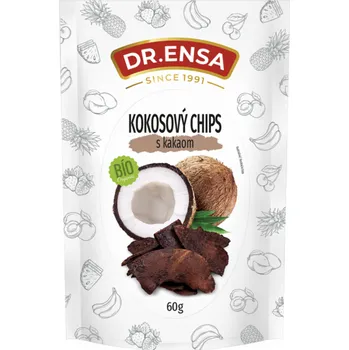 Sušená potravina BIO Kokosové chipsy Dr. ENSA 60g s KAKAEM (pražené kokosové plátky s kakaem a mořskou solí)