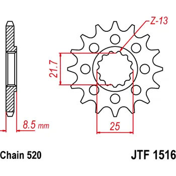Řetězová sada pro motocykl Řetězové kolečko JT JTF 1516-17 17 zubů, 520