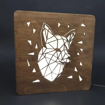 Lampička AMADEA Dřevěná lampička s motivem liščí hlavy, velikost 20 cm, s LED osvětlením s trafem na 12V