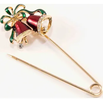 Brož Spínací špendlík ozdobný - zlatá se zvonečky - rozměr 7 cm x 3 cm