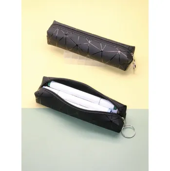 Penál Černé pouzdro na tužky s geometrickým vzorem