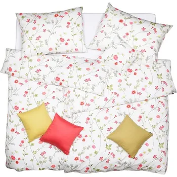 Povlečení SCANquilt povlečení SATÉN PLUS camomille smetanovočervená 140 x 200/70 x 90 cm