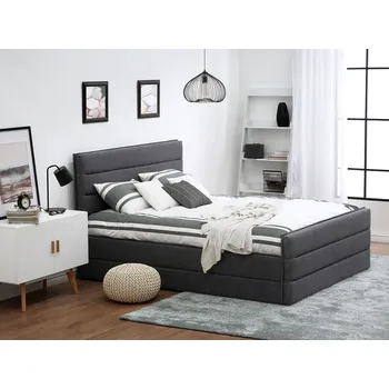 Postel Tmavě šedá čalouněná postel 160 x 200 cm s rámem čela a podnožkou Beliani