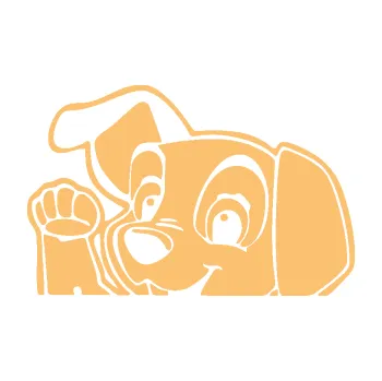 Polep vozidla Pes 177 levá mává z auta (08 - béžová) SAMOLEPKA NA AUTO, NÁLEPKA, FÓLIE, POLEP, TUNING, VLASTNÍ TEXT, TISK, AUTOSAMOLEPKY.cz, POLEPY, OBRÁZEK, LOGO, 3D STICKERS