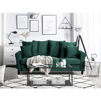 Pohovka Pohovka zelená sametová 3 místa polstrované sedáky dřevěné nohy retro obývací pokoj Beliani