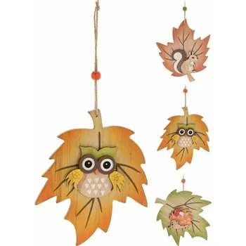 Podzimní dekorace na zavěšení sova, veverka, ježek 18 x 0,6 x 14,5 cm 3 ks
