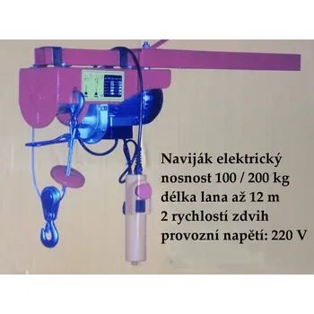 lanový naviják PA Naviják elektrický s lanem 12 / 6m - 100 / 200 kg (220V)