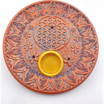 Vonná tyčinka Mani Bhadra Mani Bhadra Stojánek na vonné tyčinky a kužely Flower of Life (bronze), 10 cm